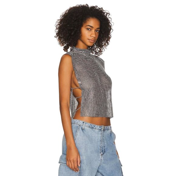 8 Other Reasons Womens Rhinestone Mesh Cowl Neck Top in Black One Size New Women - Picture 1 of 13